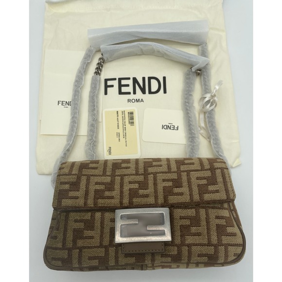 $3100 NEW Fendi Baguette Chain Midi FF jacquard logo fabric bag purse NWT - Picture 5 of 16